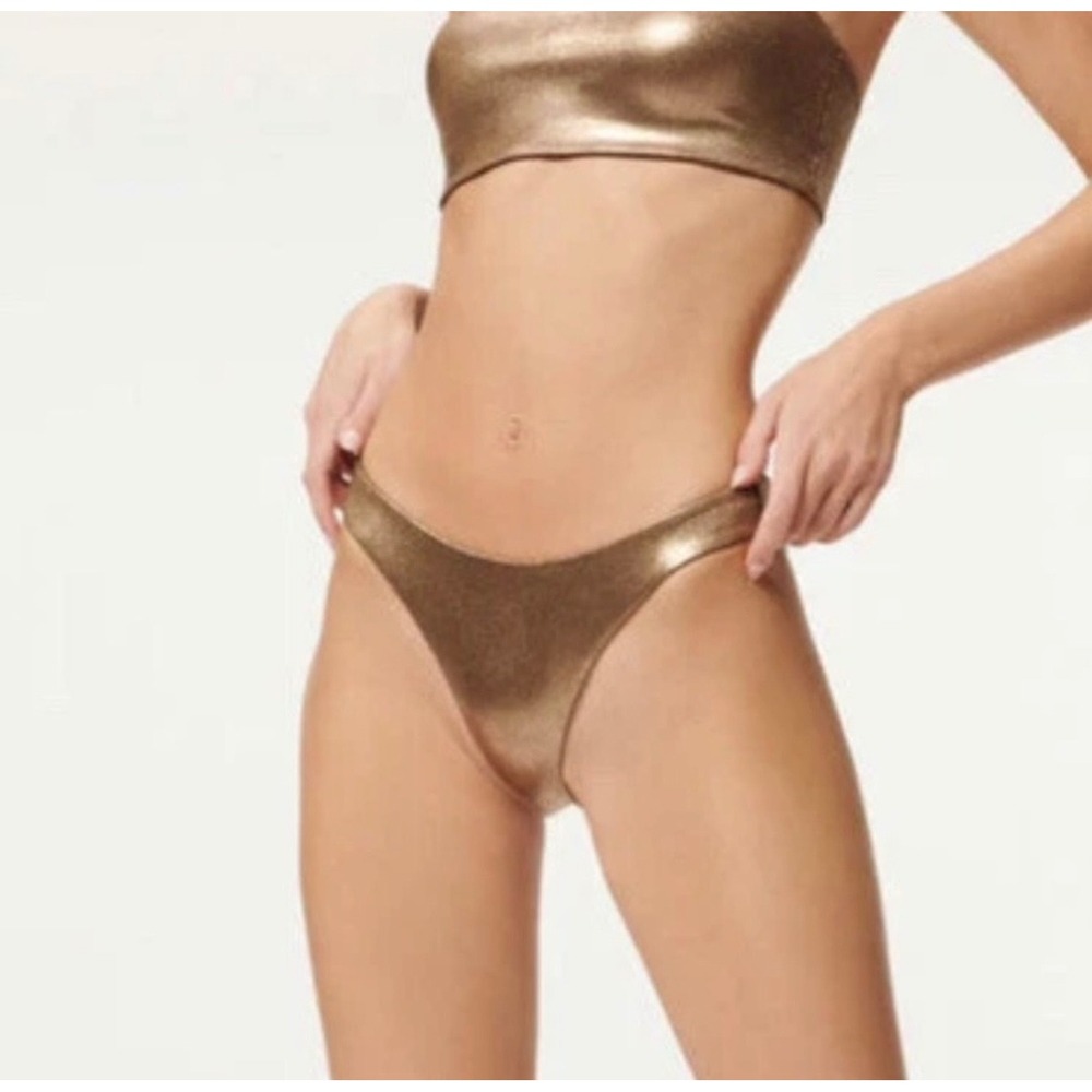 NWT Good American Better Band Bikini Bottom Mocha Foil Metallic Gold Size‎ 1 S